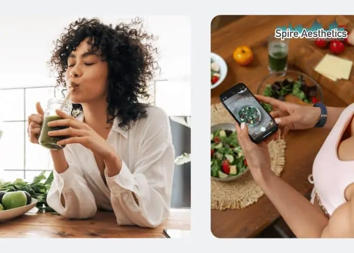 Image of woman looking into her diet and fat freezing Felixstowe to improve her health